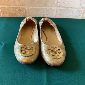 Tory Burch Reva Gold snakeskin ballet flats ,  size 10